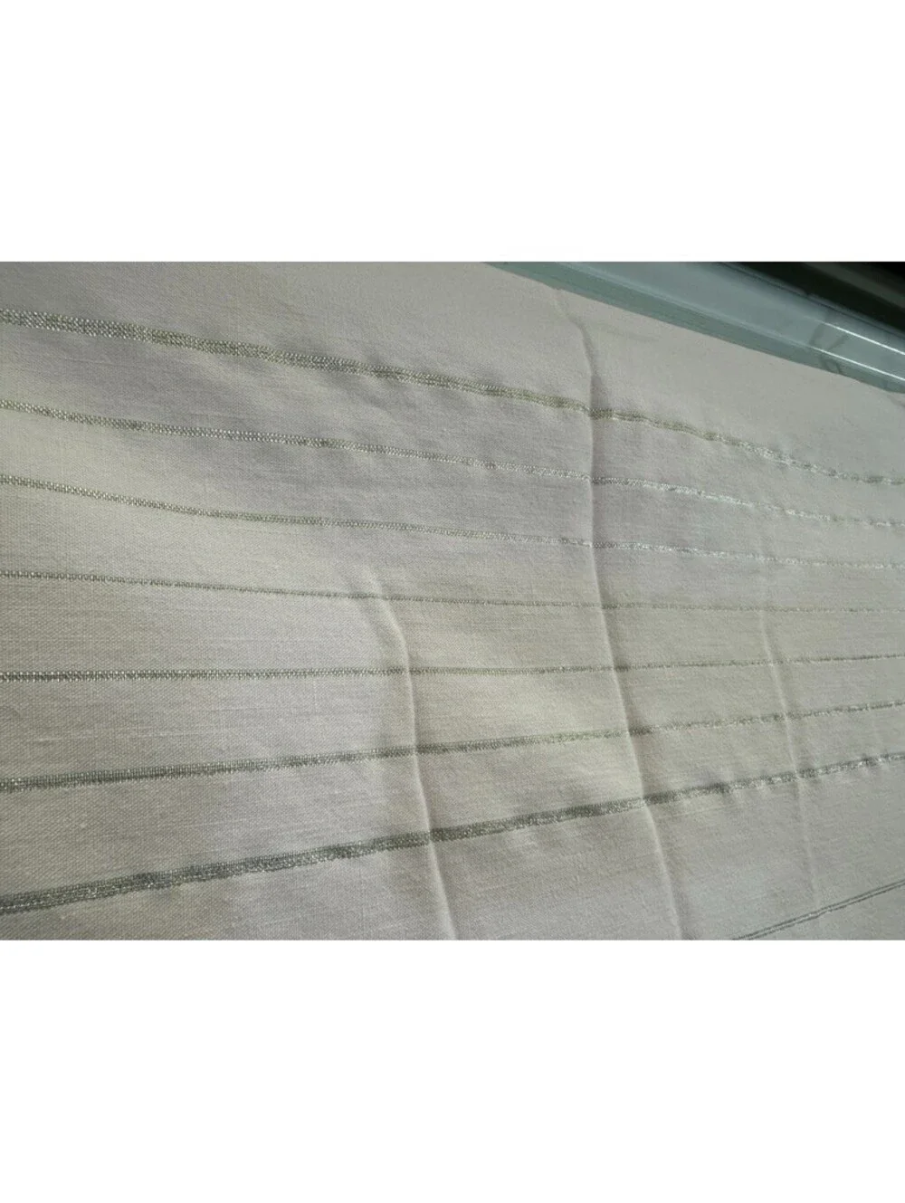 Pink Silver Striped Vintage Tablecloth Topper 7 Napkins